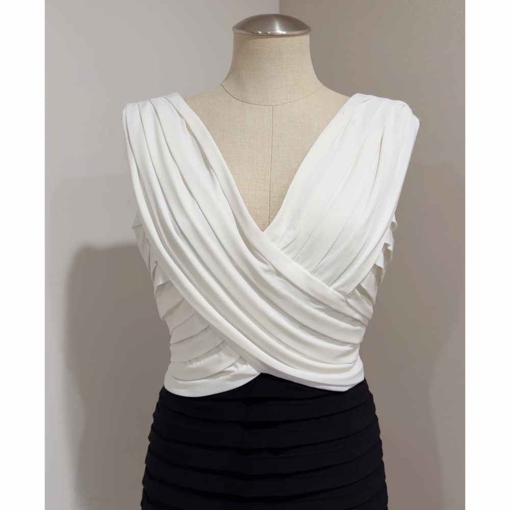Scarlet Night Women's Black & White V-neck Tiered Sheath Dress Size 16 - Picture 4 of 9